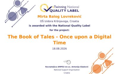 eTwinning Nacionalna oznaka kvalitete za projekt „The Book of Tales – Once Upon a Digital Time”.